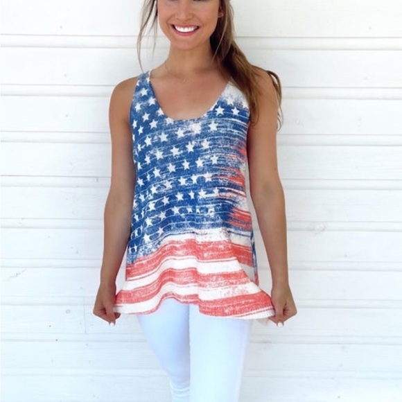 Savanna Jane Tops - Savanna Jane Relaxed Red, White and Blue Sleeveless Sweater Tank Top